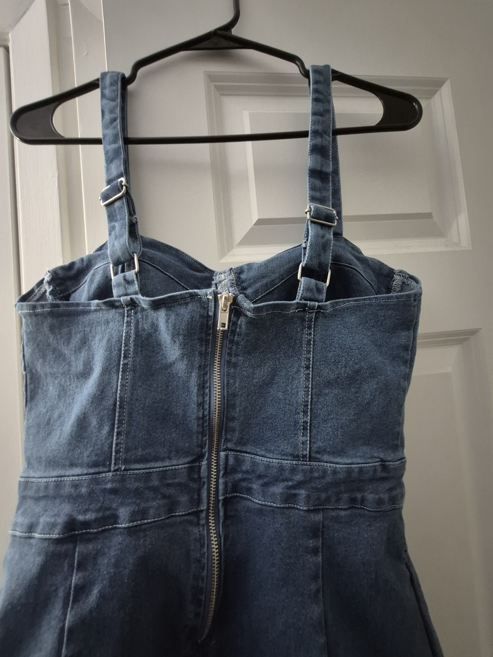 Fashion Nova Dark Blue Denim Strappy Jumpsuit